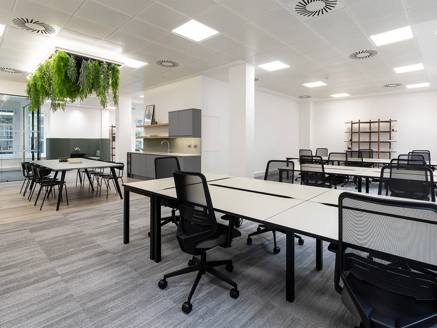 Workstations and kitchen area